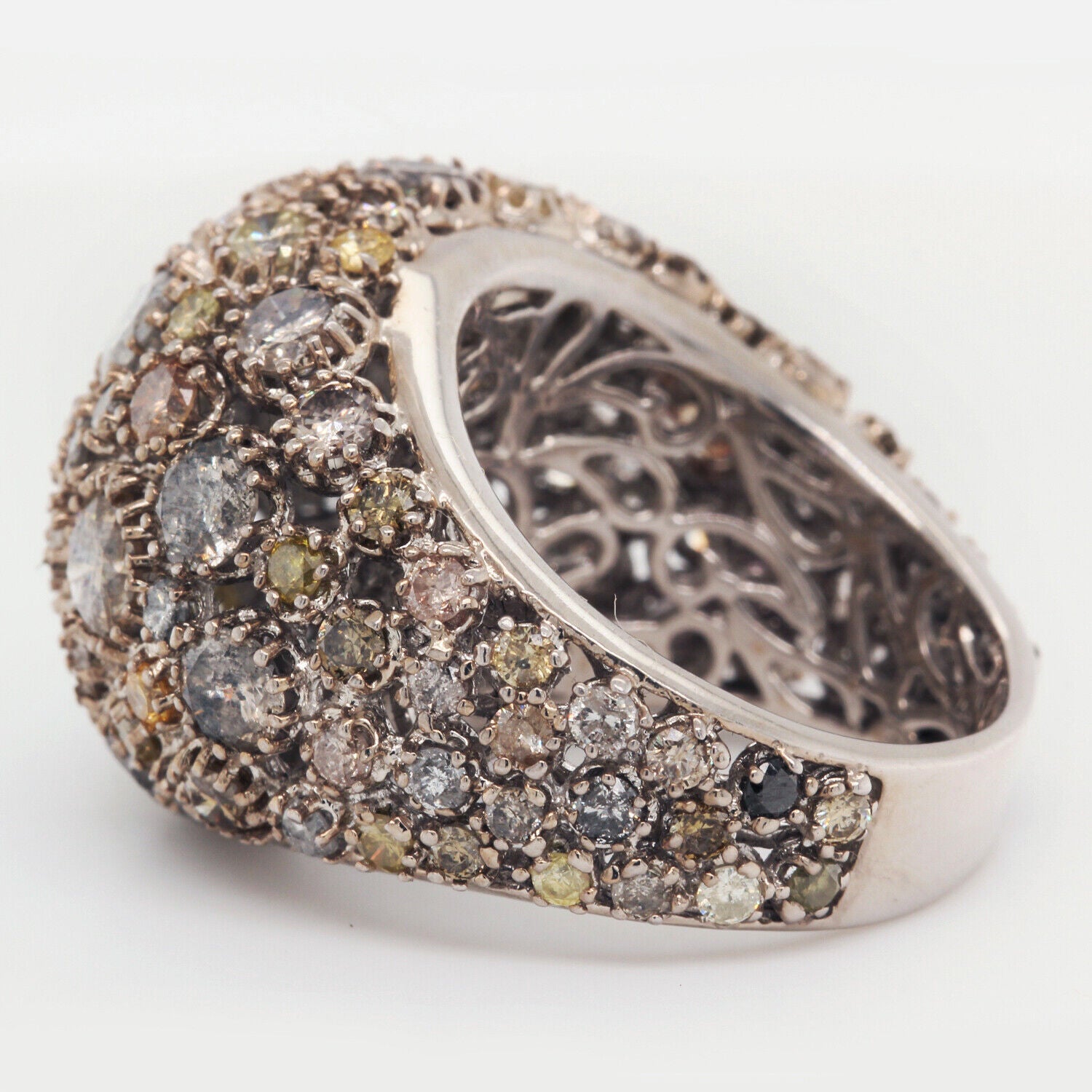 Fancy Color Diamonds Cluster Cocktail Ring 7.98 TCW 18K White Gold